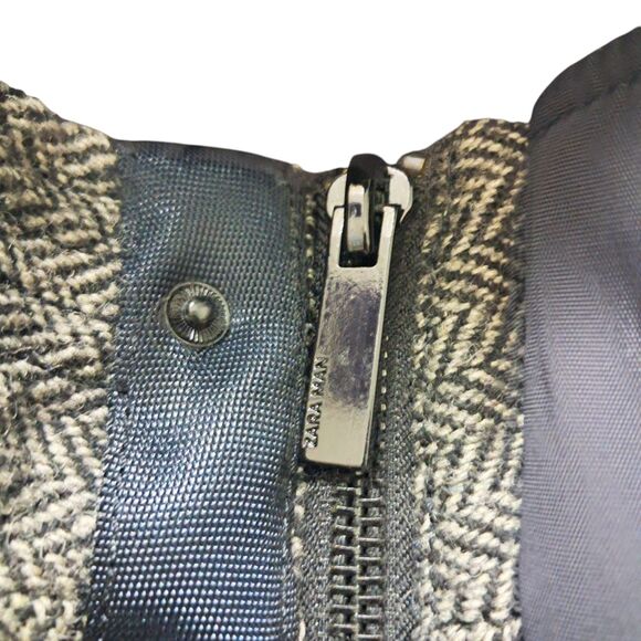 Zara Man Coat Men's Large Gray Herringbone Wool Blend Hooded Heavy Classic - Picture 5 of 12